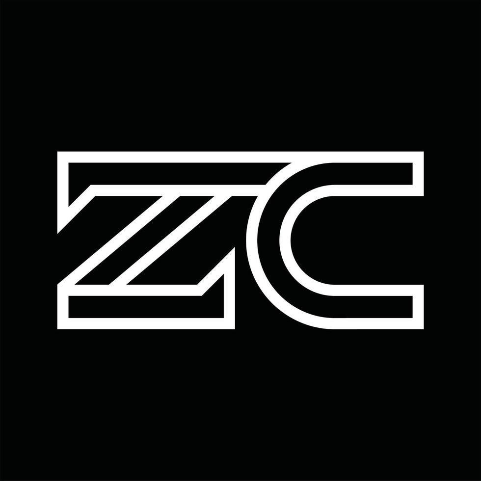 monograma del logotipo zc con espacio negativo de estilo de línea vector