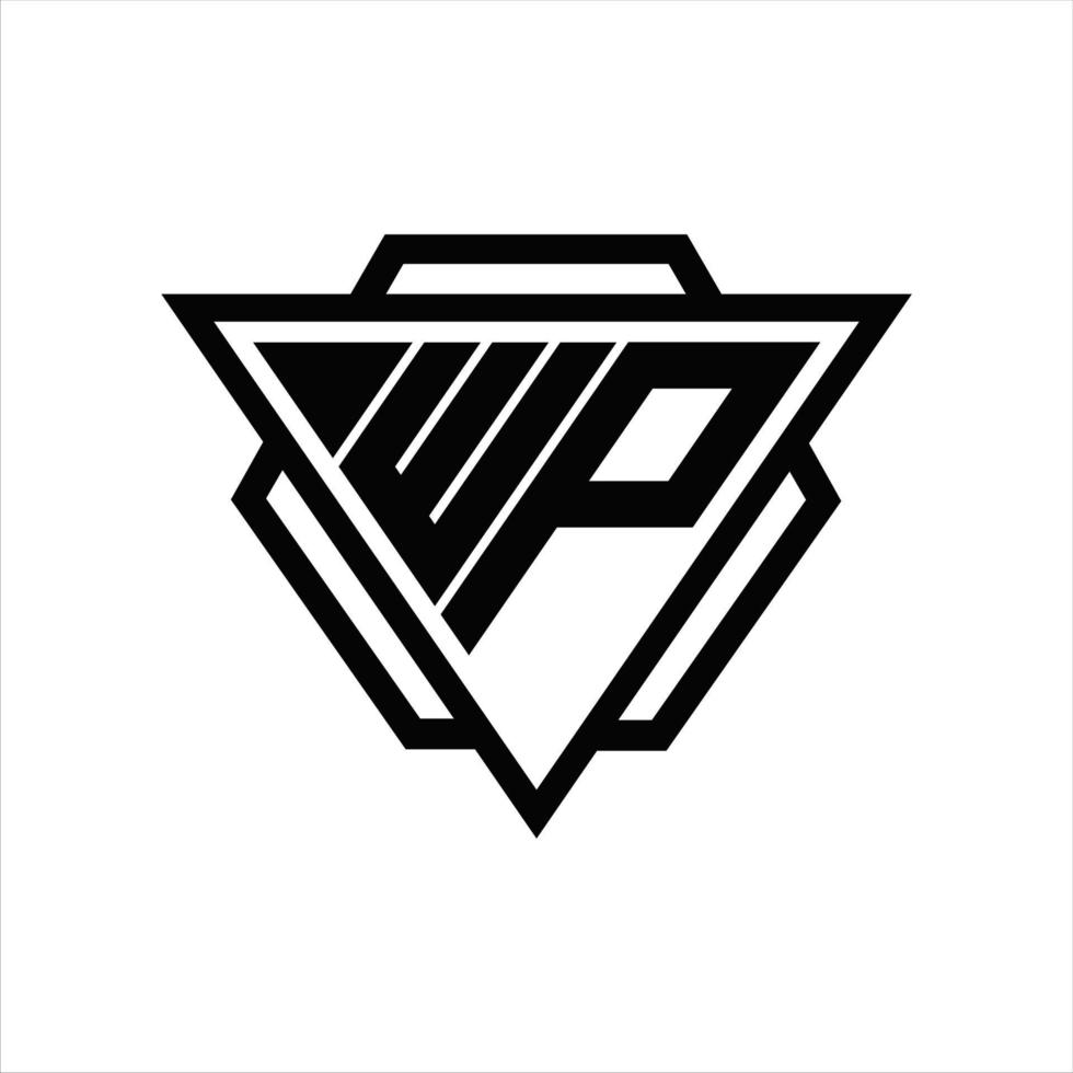 monograma del logotipo de wp con plantilla de triángulo y hexágono vector