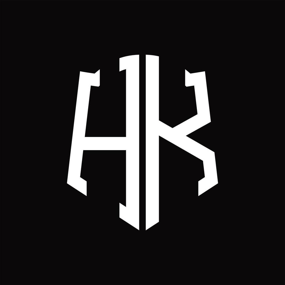 HK Logo monogram with shield shape ribbon design template vector