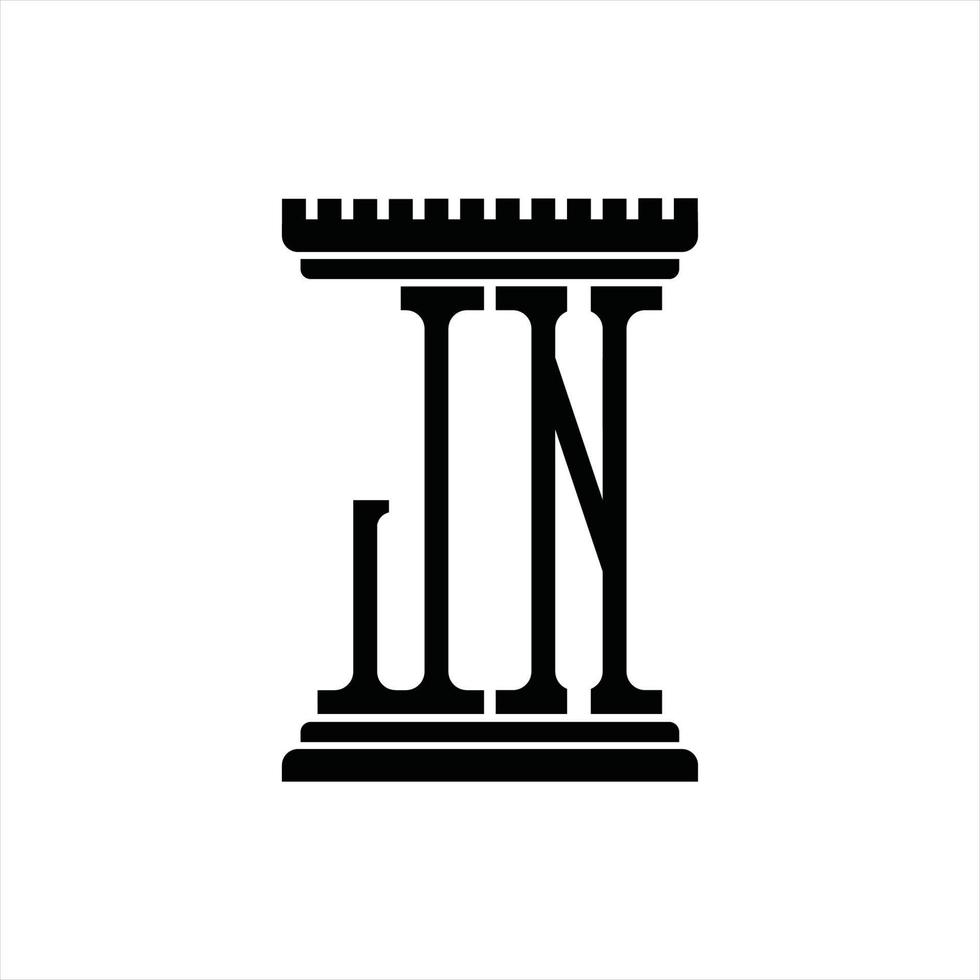 monograma del logotipo jn con plantilla de diseño de forma de pilar vector