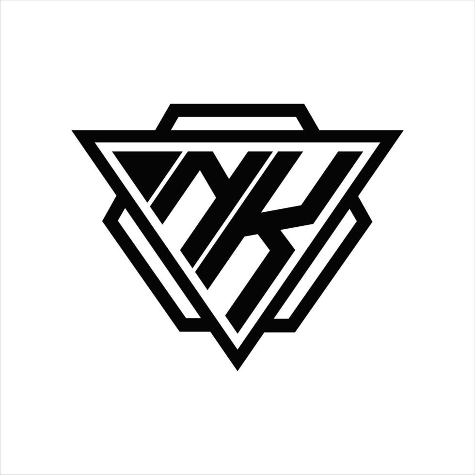 NK Logo monogram with triangle and hexagon template vector