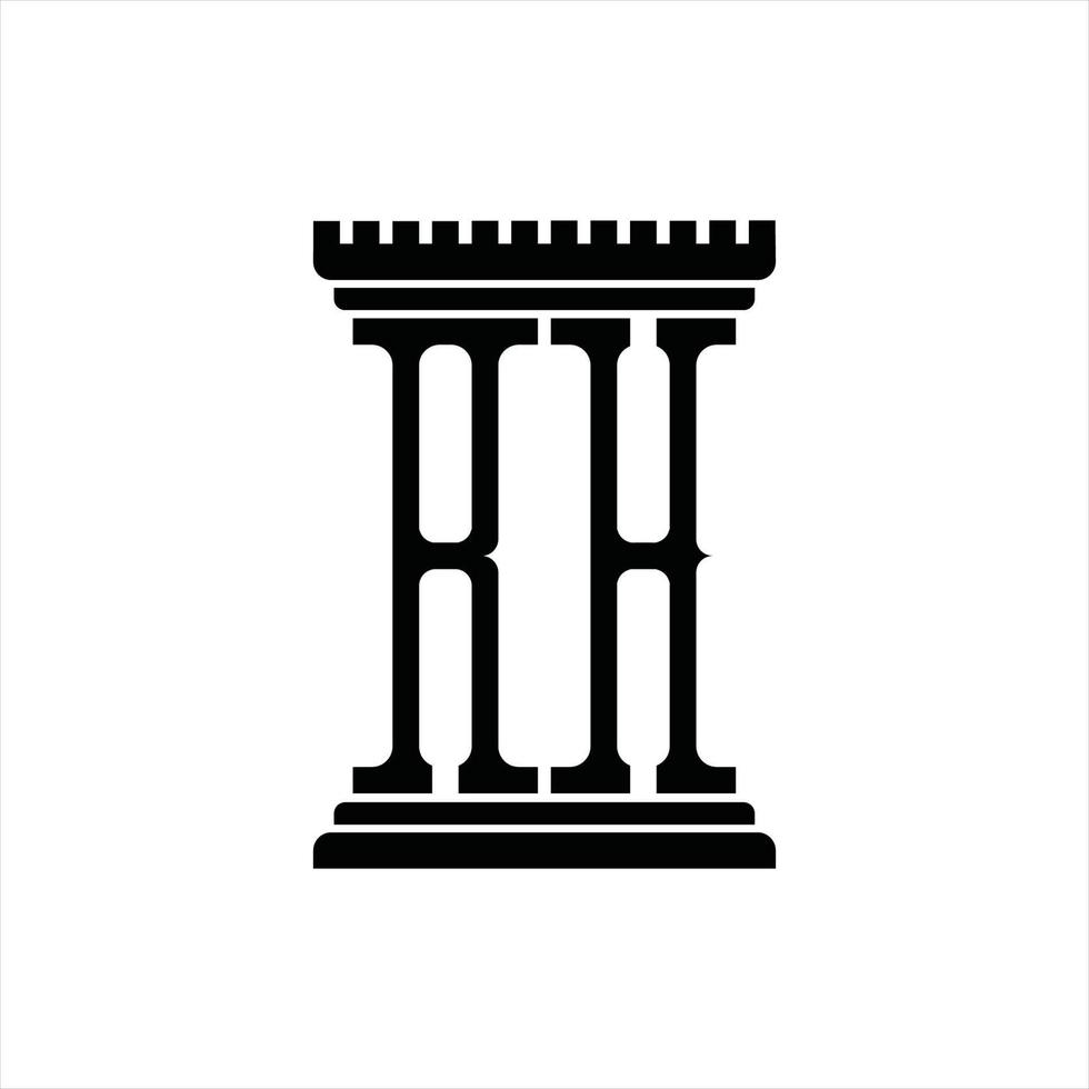 RH Logo monogram with pillar shape design template vector