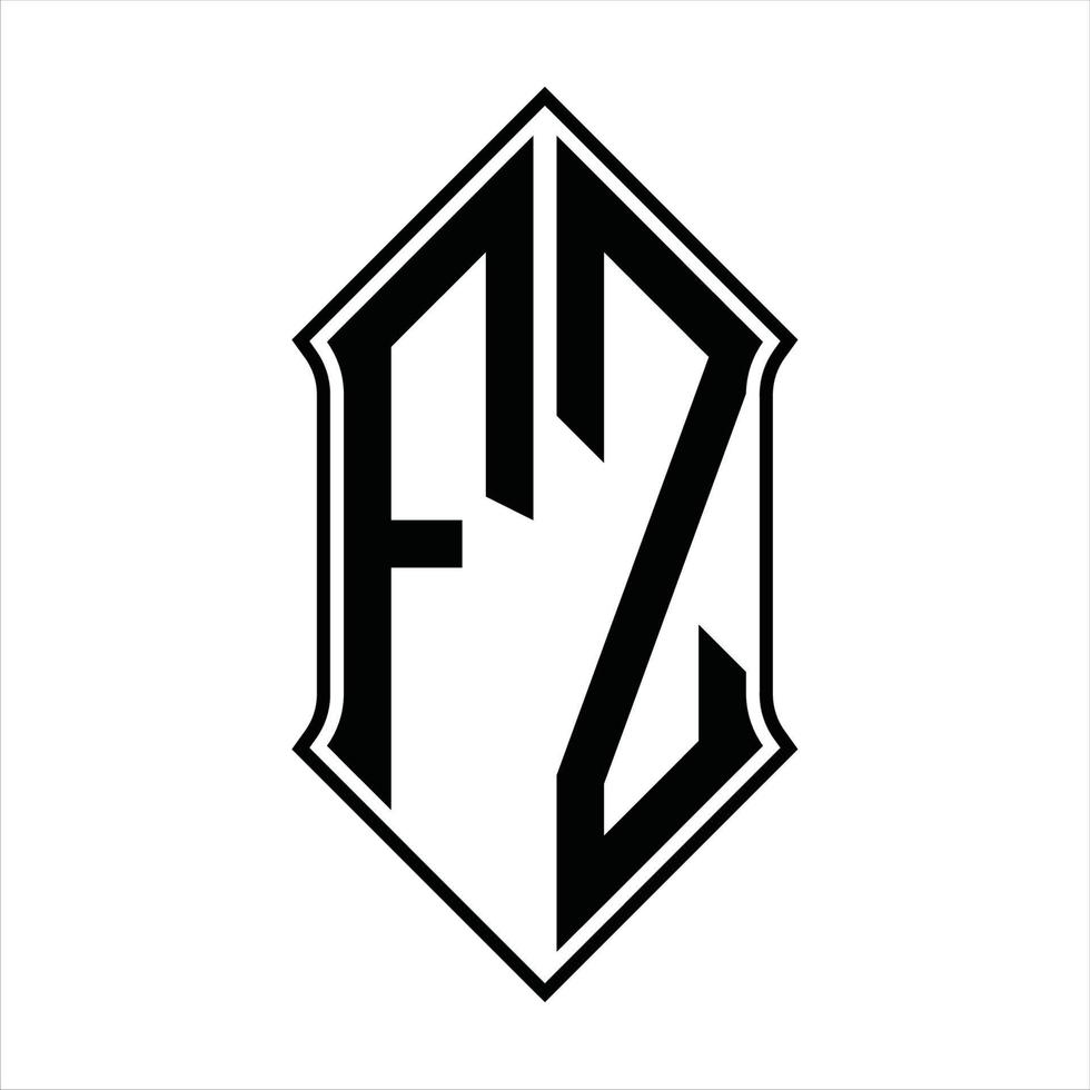 Monograma del logotipo fz con forma de escudo y plantilla de diseño de esquema icono vectorial abstracto vector