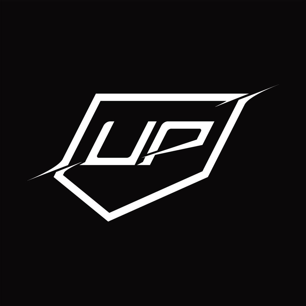 UP Logo monogram letter with shield and slice style design vector