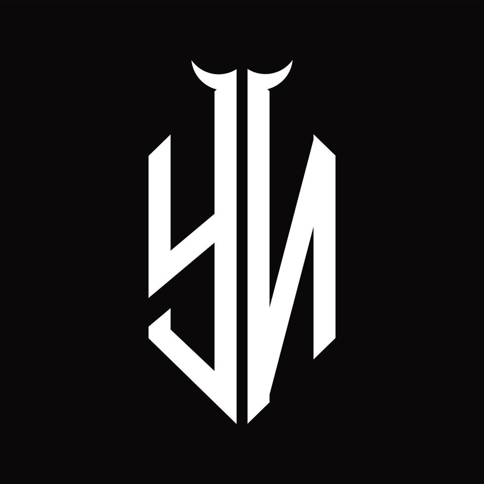 YN Logo monogram with horn shape isolated black and white design template vector