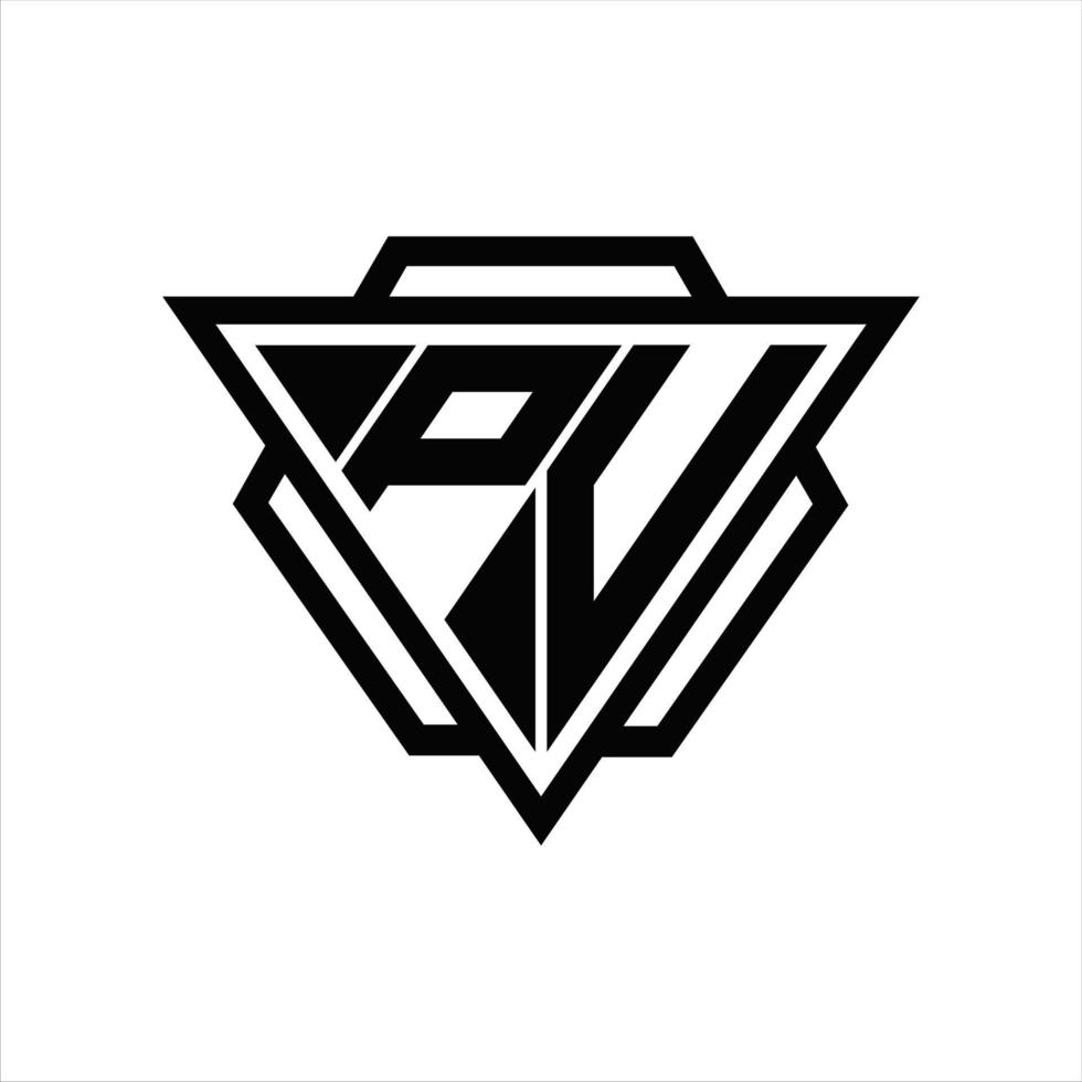 monograma del logotipo de pv con plantilla de triángulo y hexágono vector