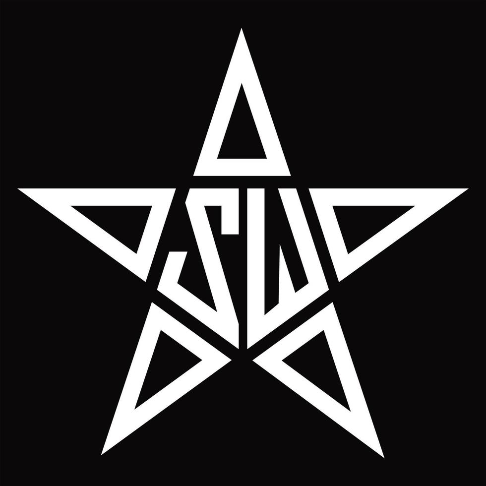 monograma del logotipo zw con plantilla de diseño en forma de estrella vector