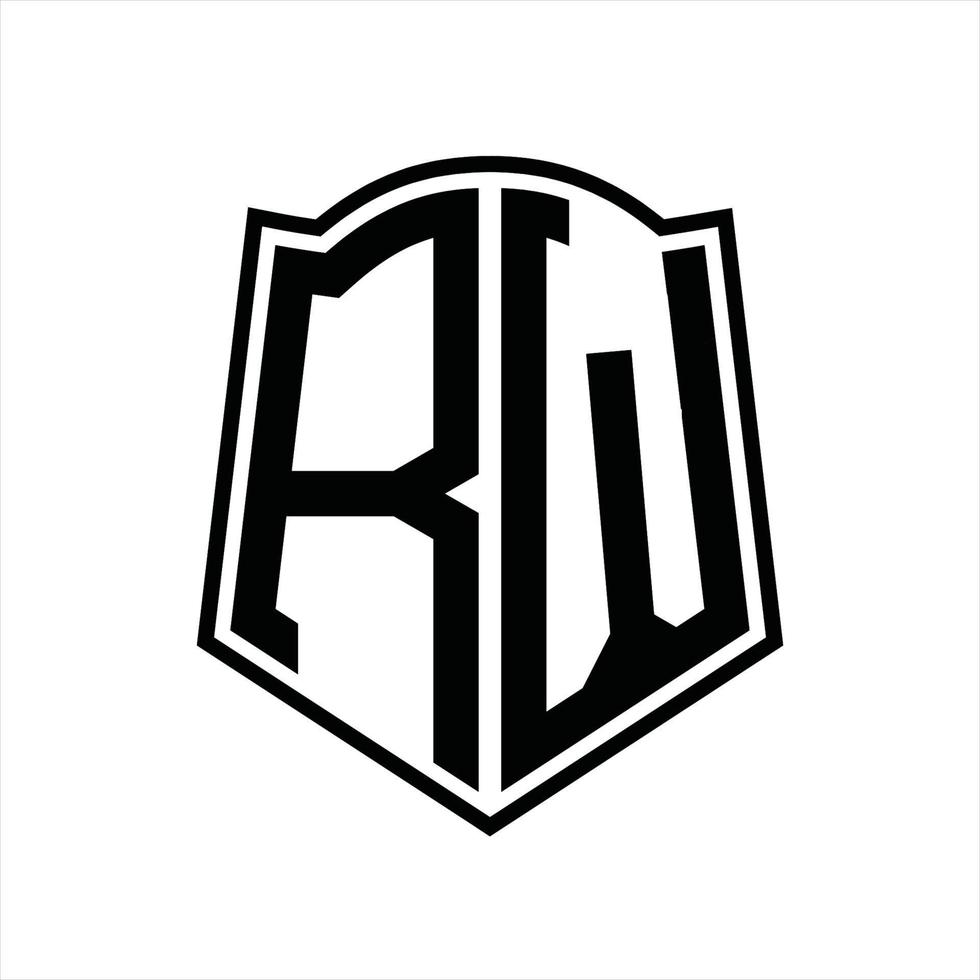 RW Logo monogram with shield shape outline design template vector