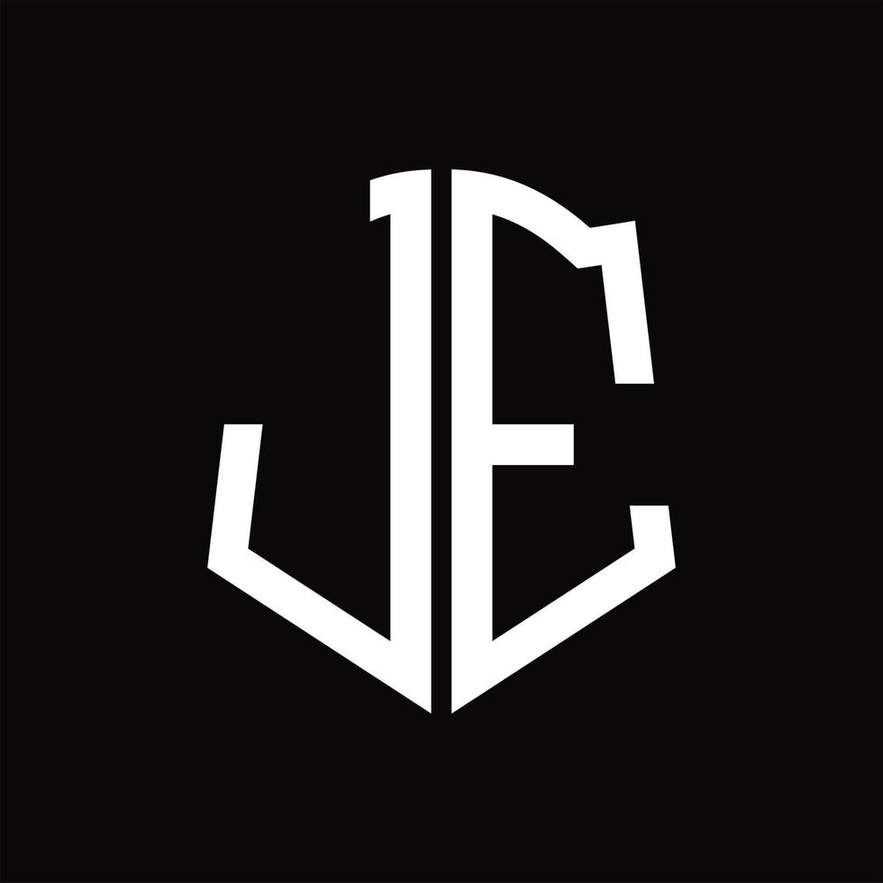 JE Logo monogram with shield shape ribbon design template vector