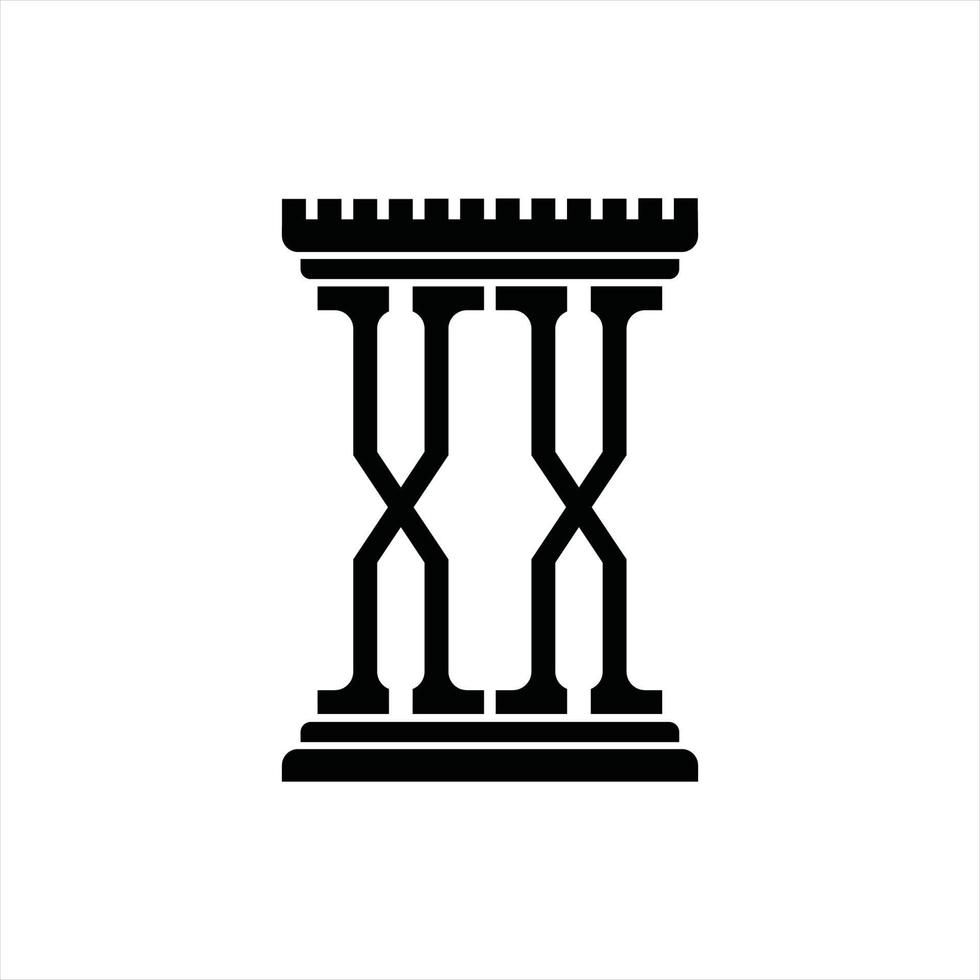 XX Logo monogram with pillar shape design template vector