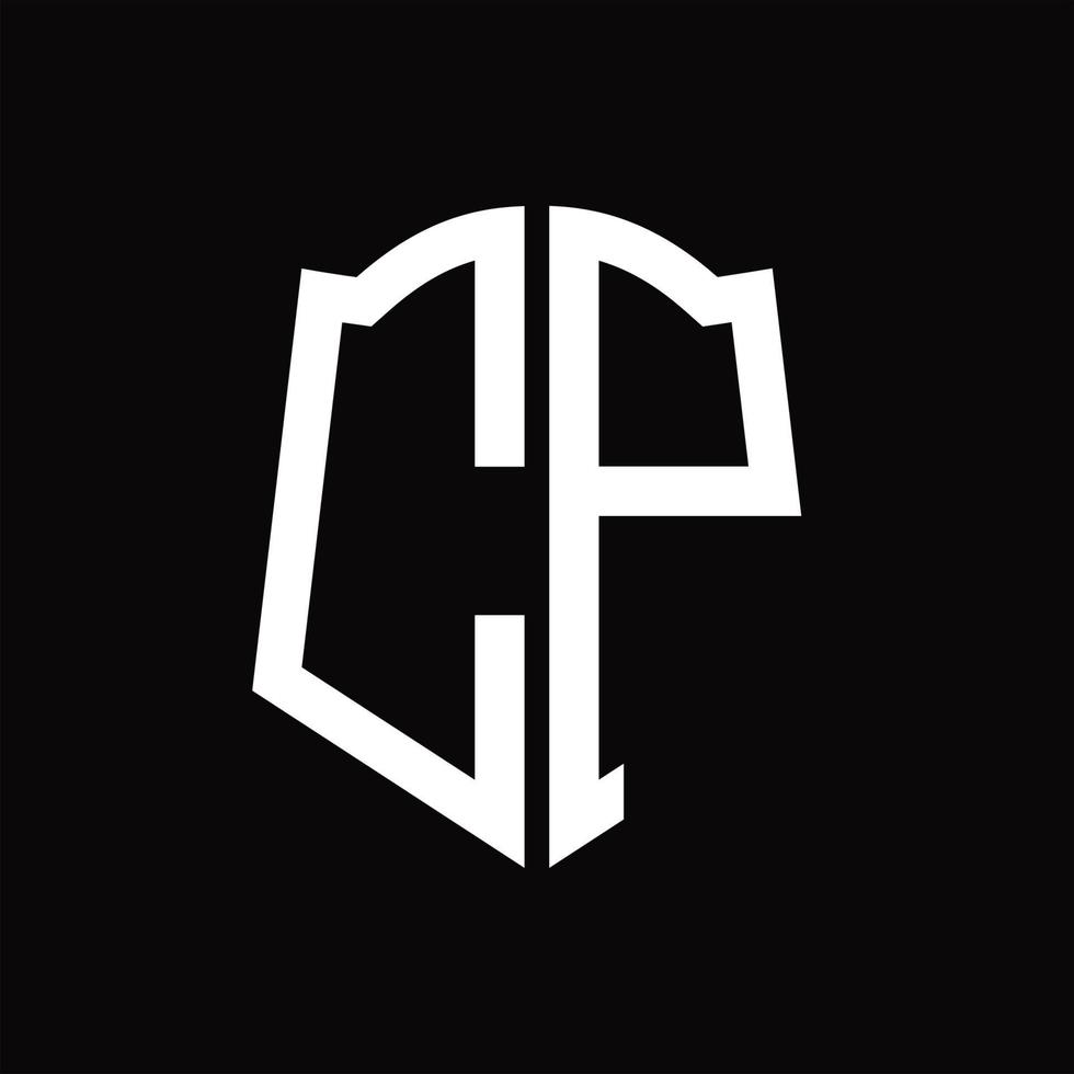 monograma del logotipo cp con plantilla de diseño de cinta en forma de escudo vector