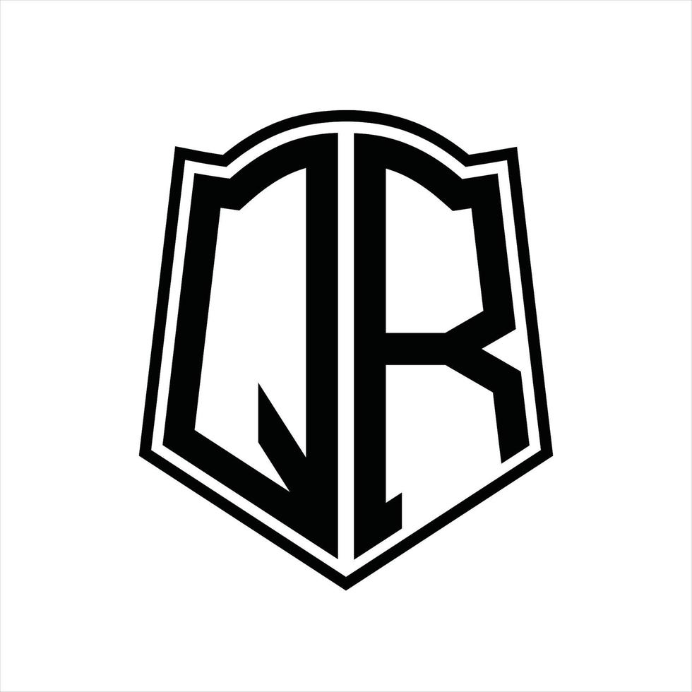 QR Logo monogram with shield shape outline design template vector