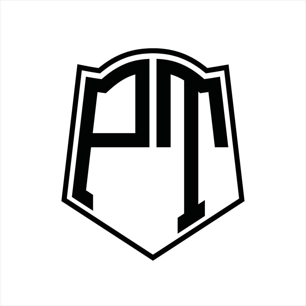 PT Logo monogram with shield shape outline design template vector