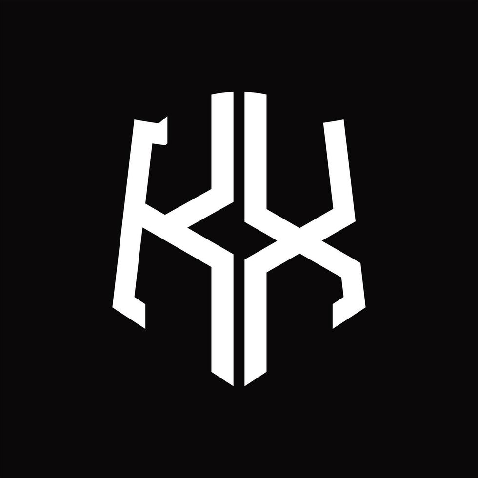 monograma del logotipo kx con plantilla de diseño de cinta en forma de escudo vector