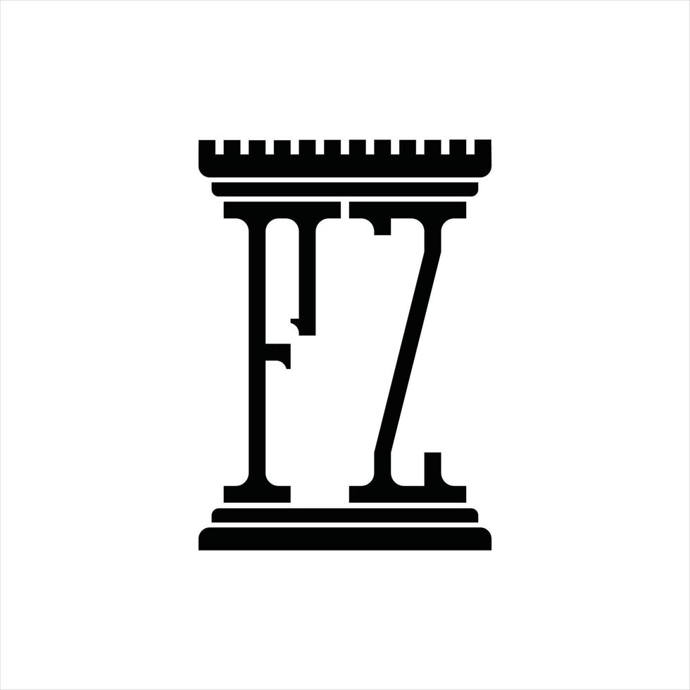 monograma del logotipo fz con plantilla de diseño de forma de pilar vector