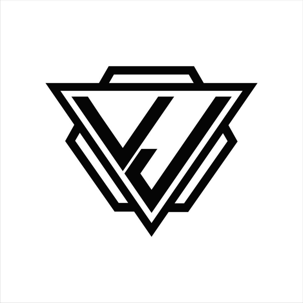 monograma del logotipo de vj con plantilla de triángulo y hexágono vector