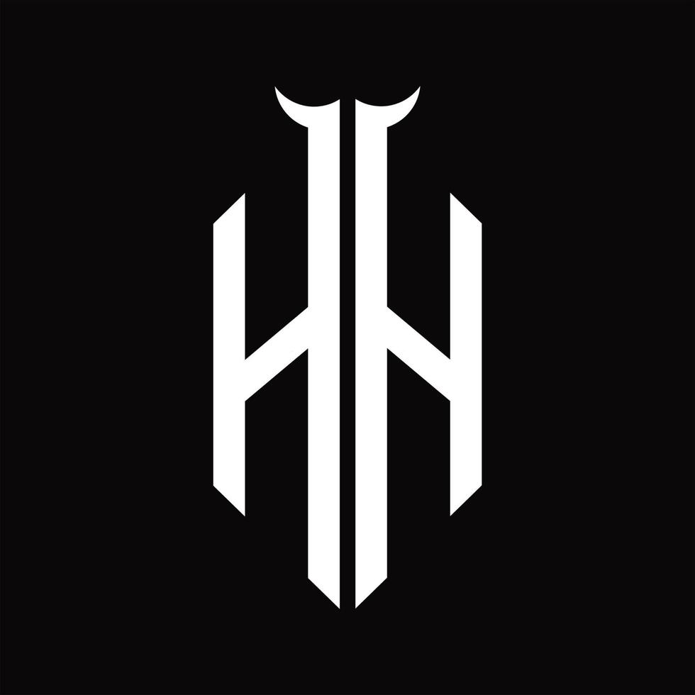 monograma del logotipo hh con plantilla de diseño en blanco y negro aislada en forma de cuerno vector