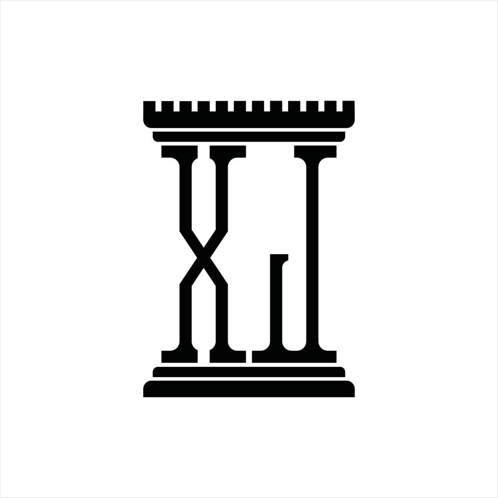 monograma del logotipo xj con plantilla de diseño de forma de pilar vector