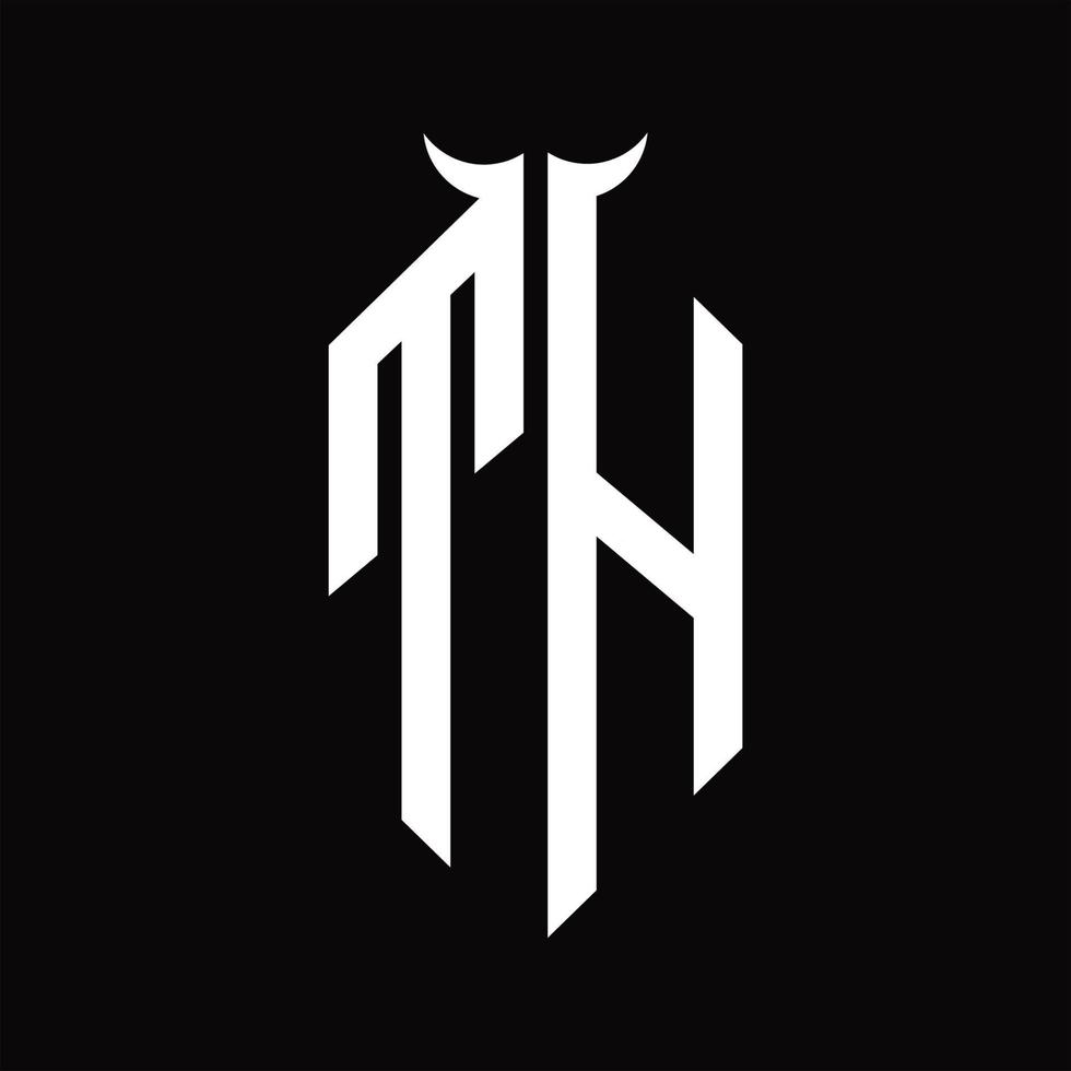 TH Logo monogram with horn shape isolated black and white design template vector