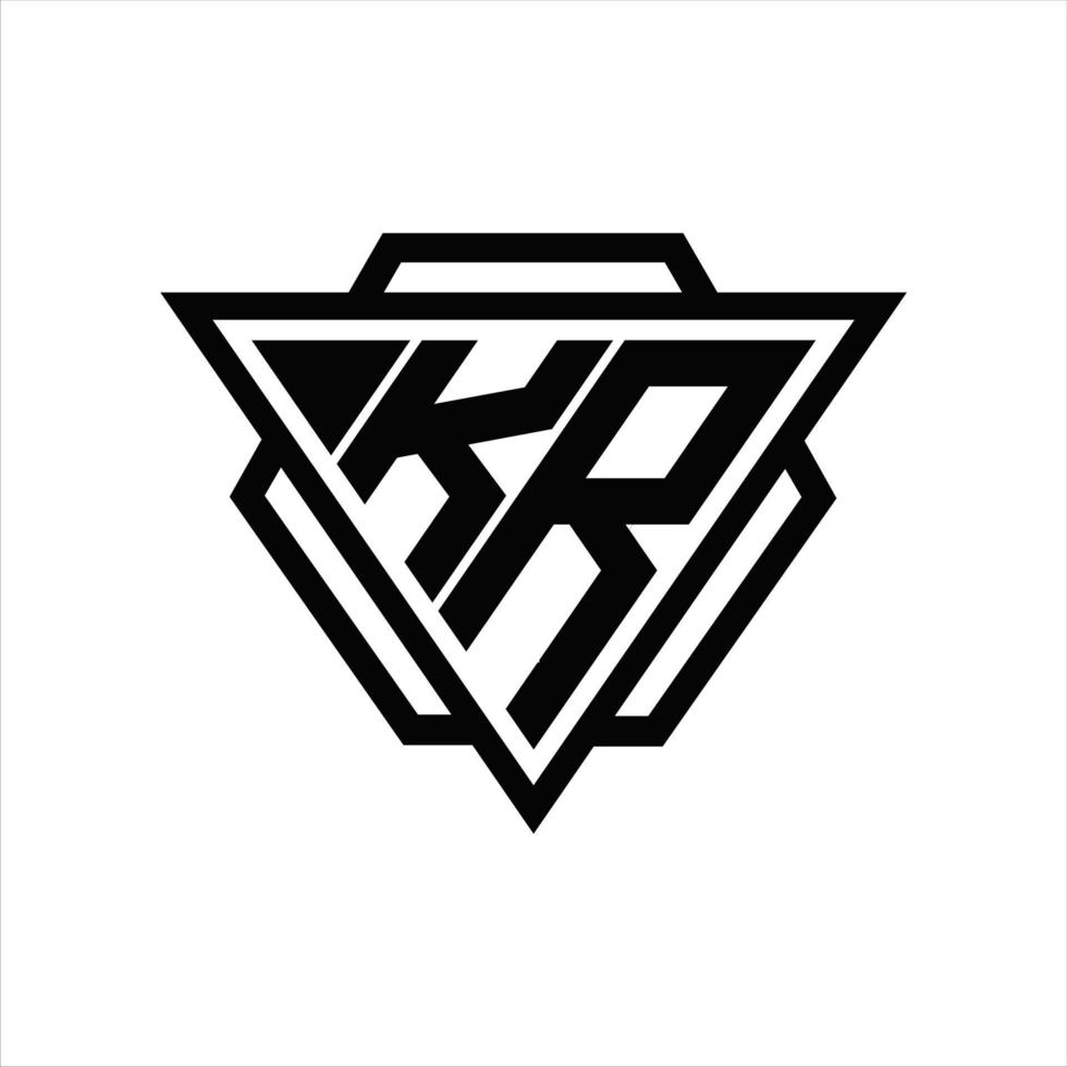 monograma del logotipo de kr con plantilla de triángulo y hexágono vector