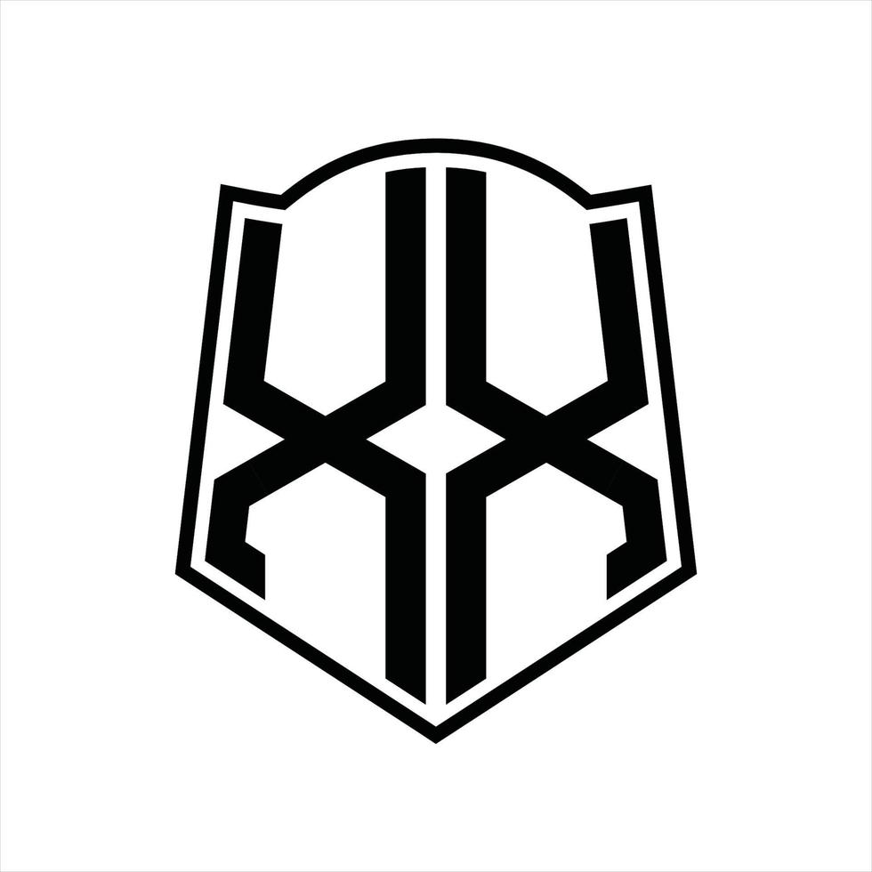 monograma del logotipo xx con plantilla de diseño de esquema de forma de escudo vector