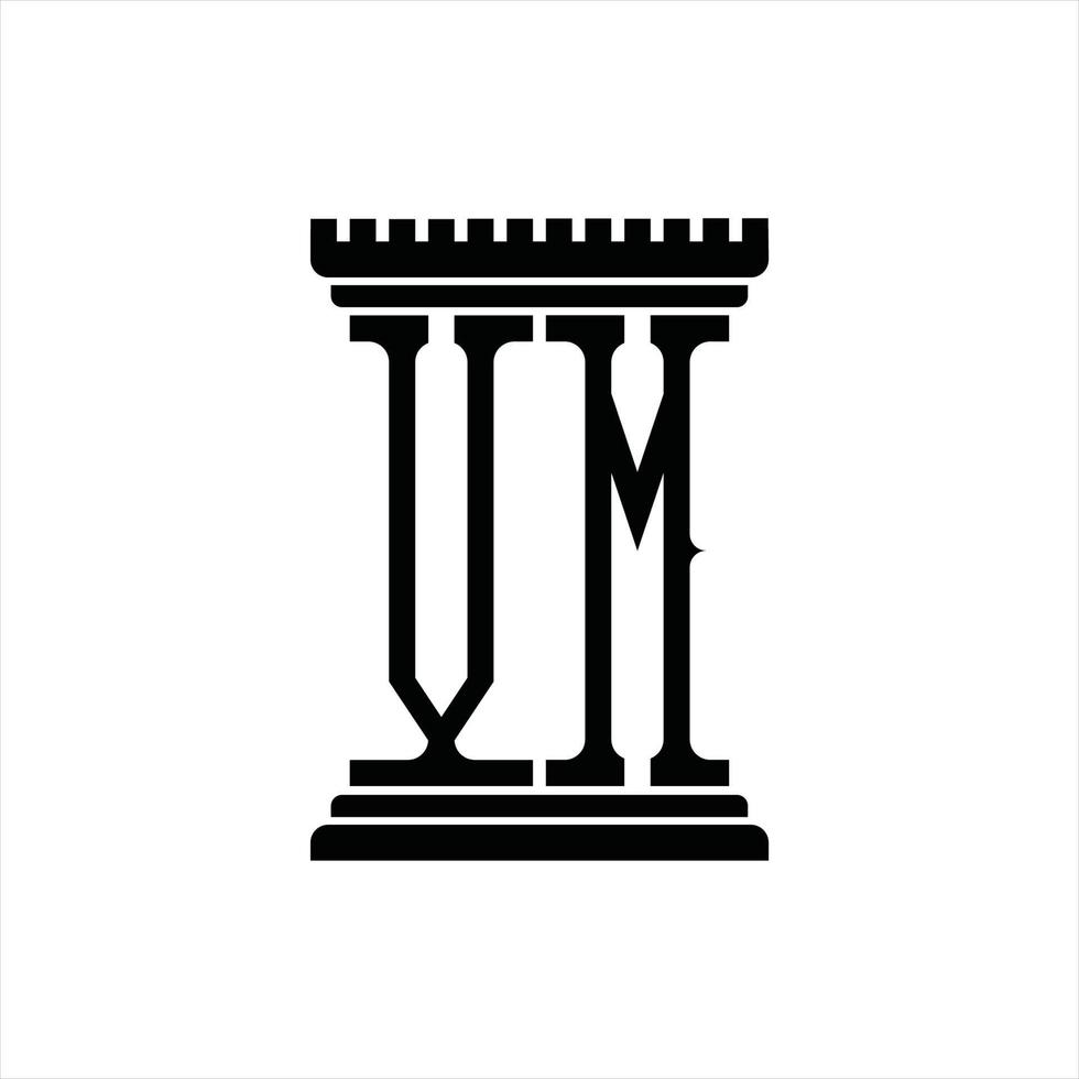 monograma de logotipo vm con plantilla de diseño de forma de pilar vector