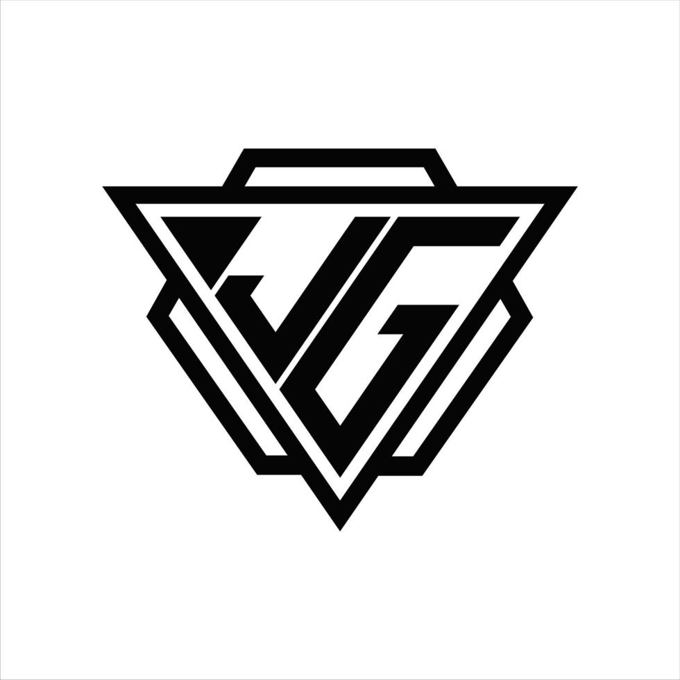 monograma del logotipo jg con plantilla de triángulo y hexágono vector