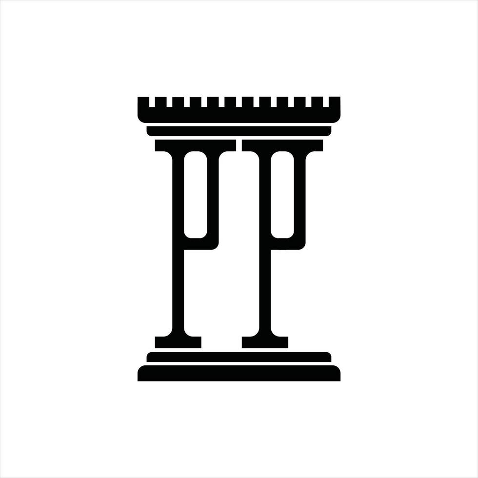 monograma de logotipo pp con plantilla de diseño de forma de pilar vector