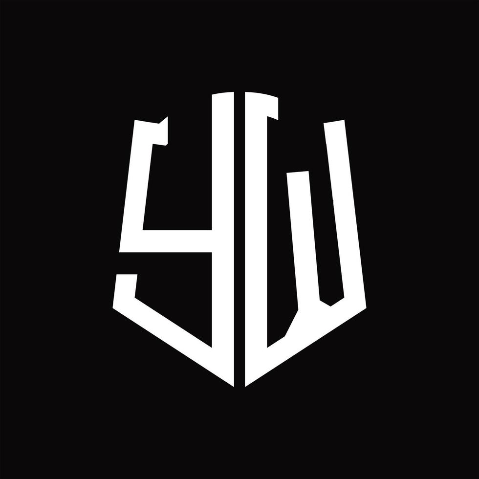 YW Logo monogram with shield shape ribbon design template vector