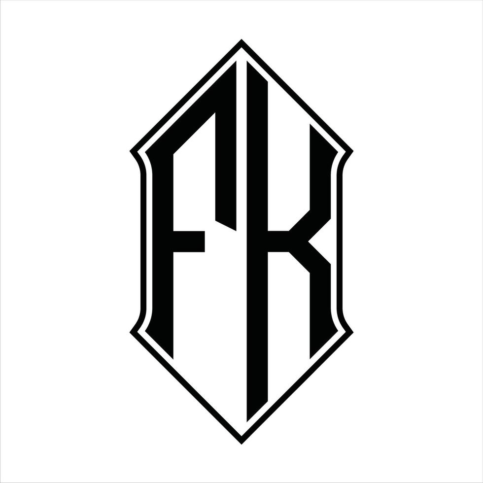 Monograma del logotipo fk con forma de escudo y plantilla de diseño de esquema icono vectorial abstracto vector