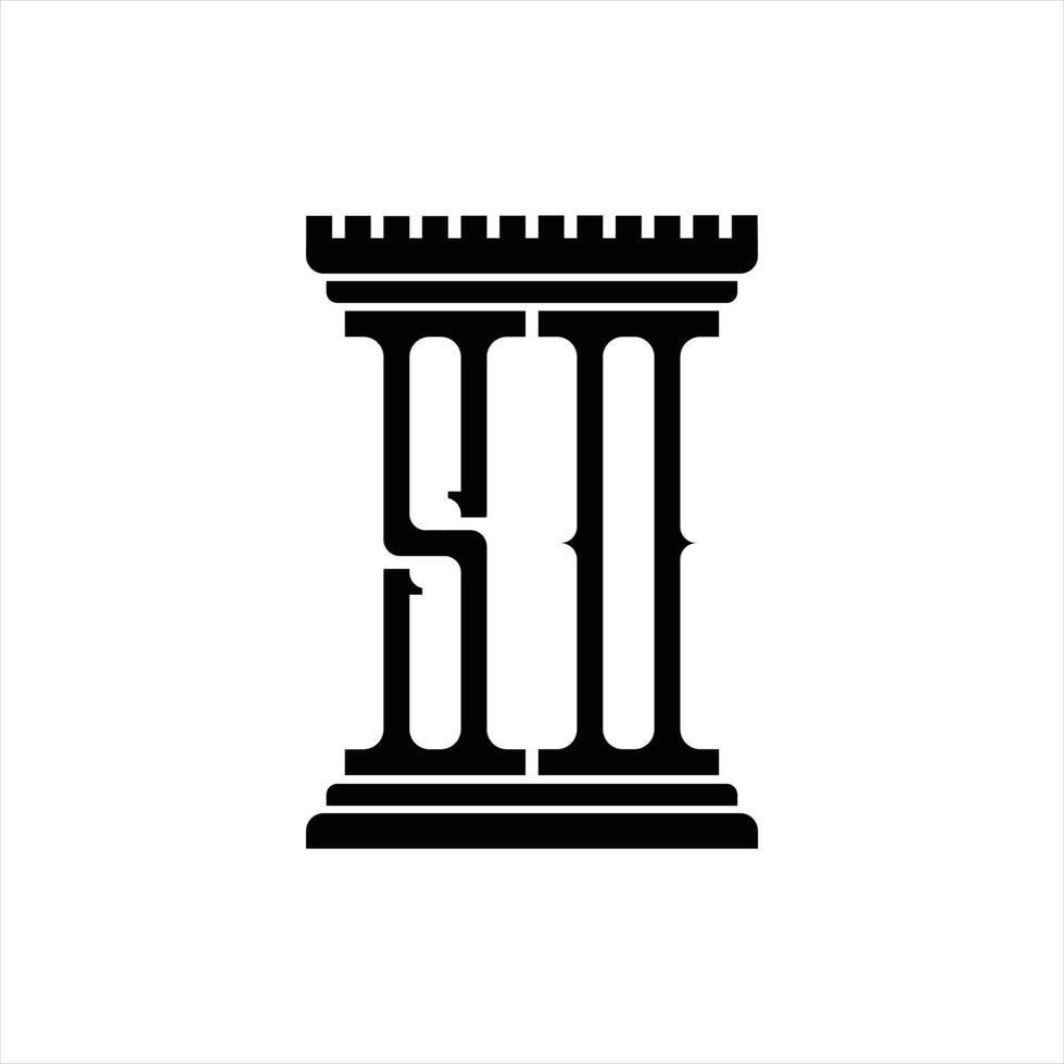 SO Logo monogram with pillar shape design template vector