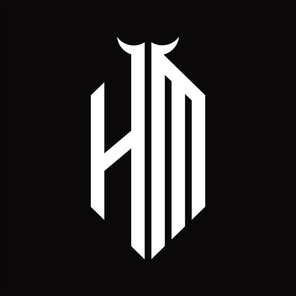 HM Logo monogram with horn shape isolated black and white design template vector