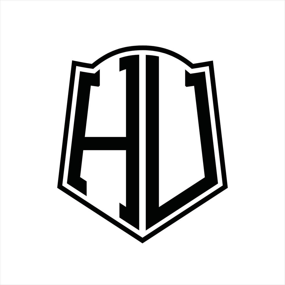 HU Logo monogram with shield shape outline design template vector