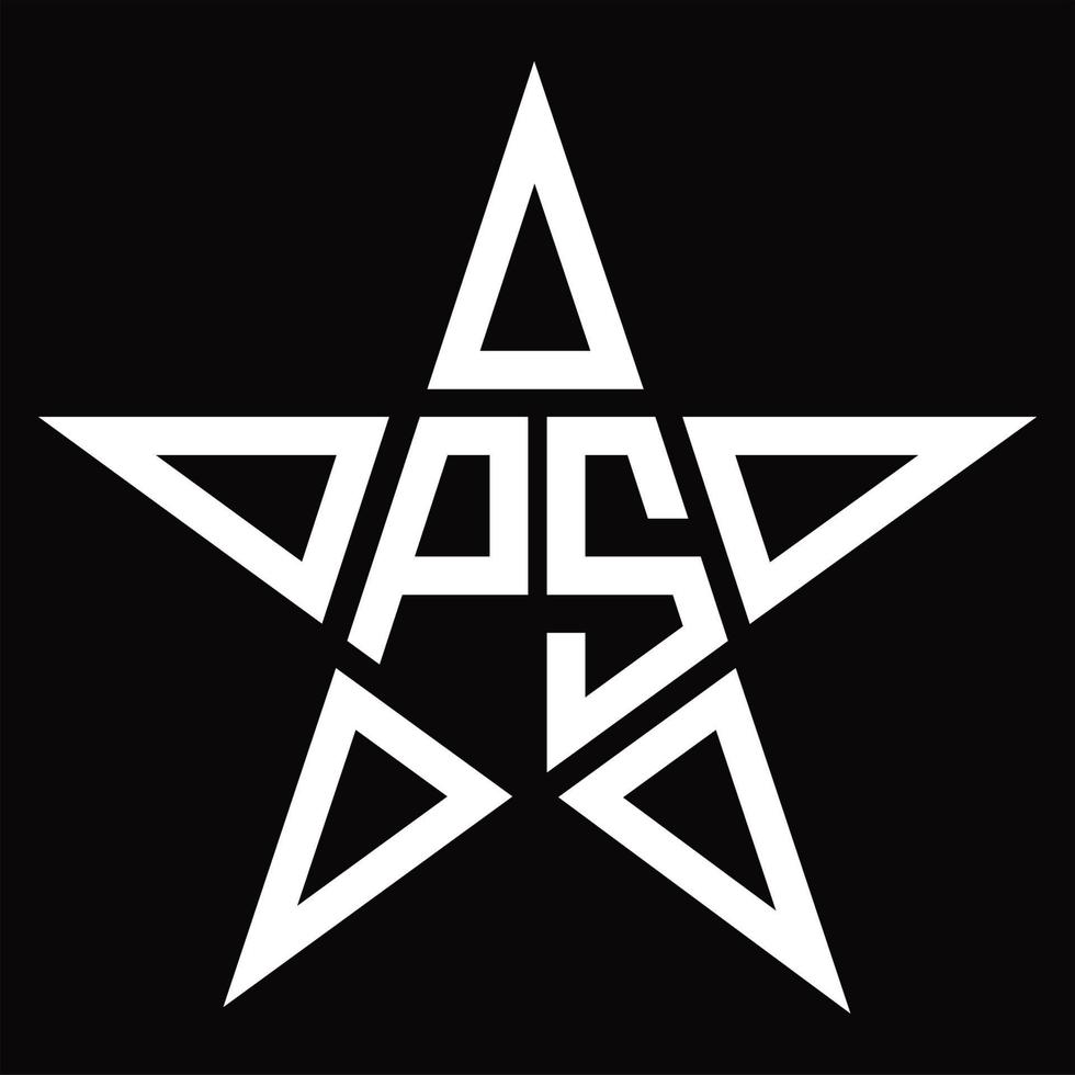 monograma del logotipo ps con plantilla de diseño en forma de estrella vector