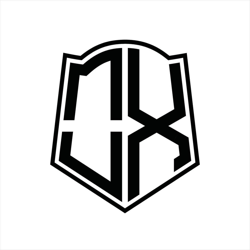 OX Logo monogram with shield shape outline design template vector