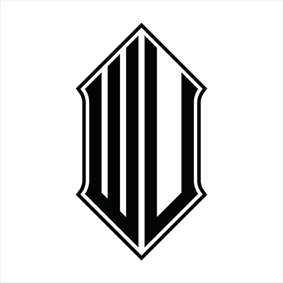 monograma del logotipo de wu con forma de escudo y plantilla de diseño de esquema icono de vector abstracto