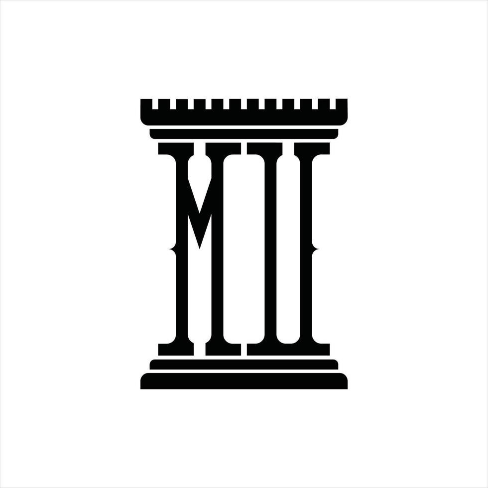 monograma de logotipo mu con plantilla de diseño de forma de pilar vector