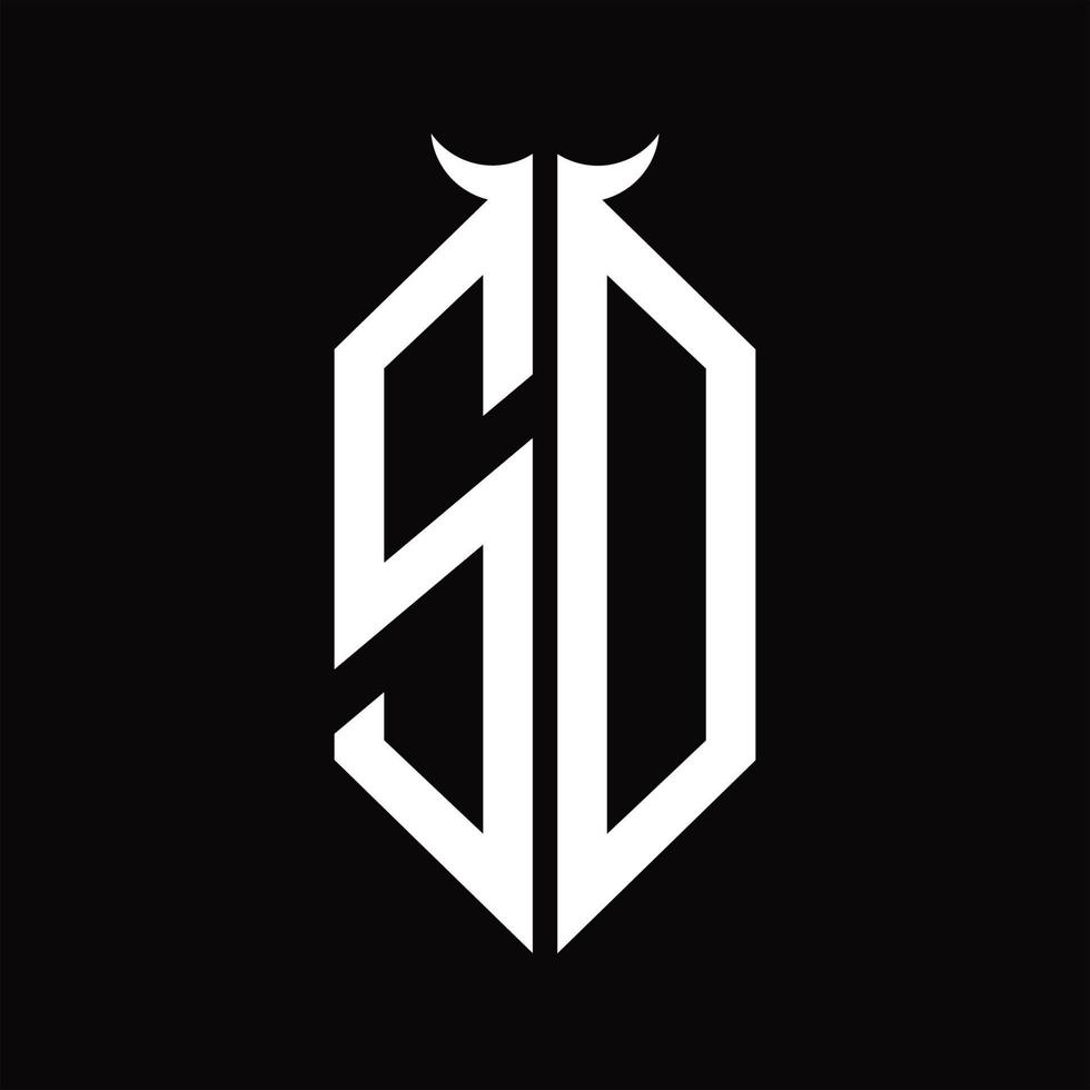 SD Logo monogram with horn shape isolated black and white design template vector