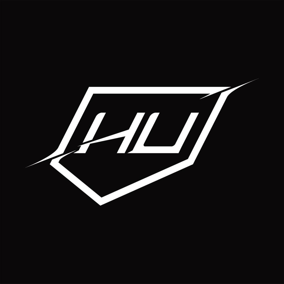 letra del monograma del logotipo de hu con diseño de estilo de escudo y corte vector