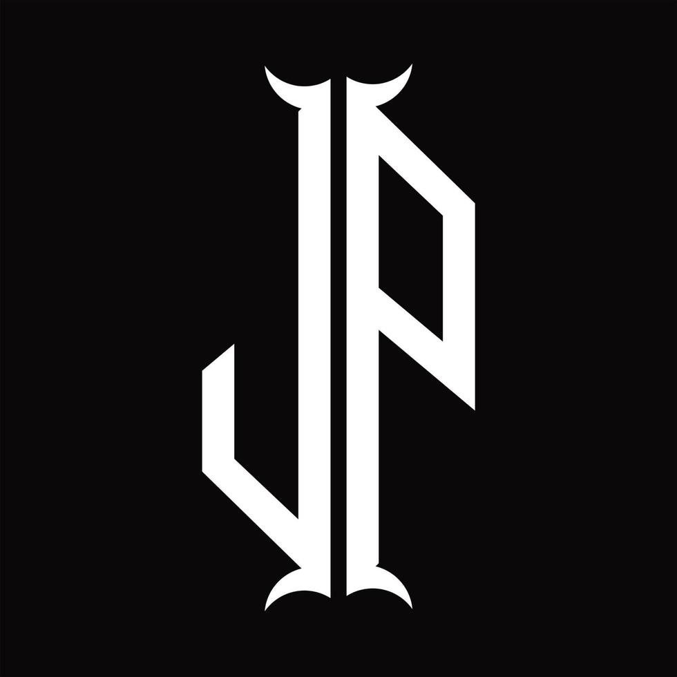Monograma de logotipo jp con plantilla de diseño de forma de cuerno vector