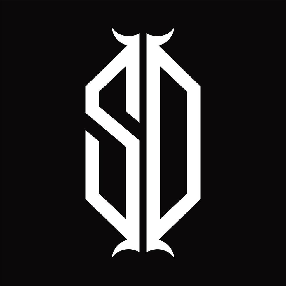 monograma de logotipo sd con plantilla de diseño de forma de cuerno vector