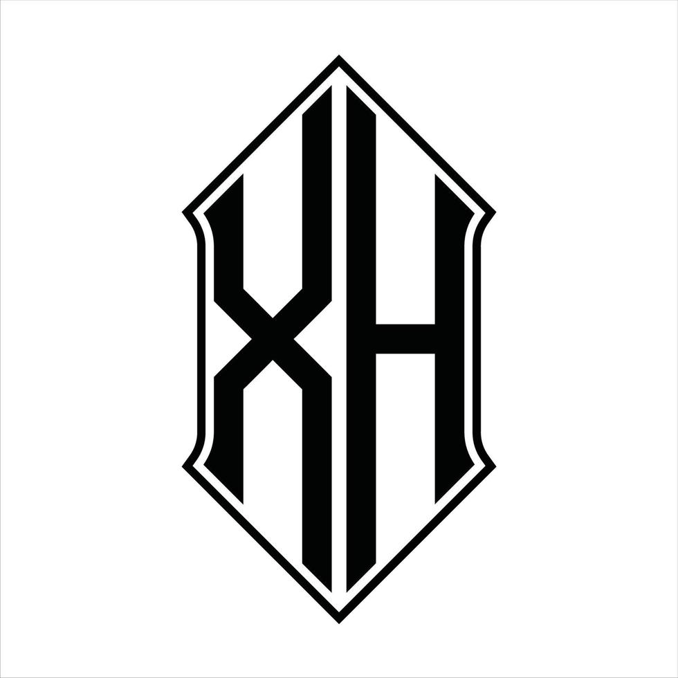 XH Logo monogram with shieldshape and outline design template vector icon abstract