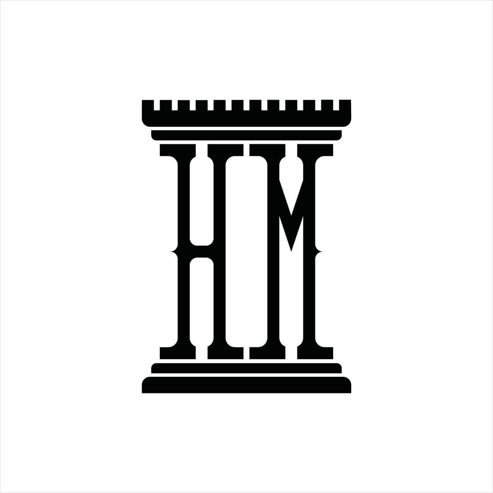 monograma del logotipo de hm con plantilla de diseño de forma de pilar vector