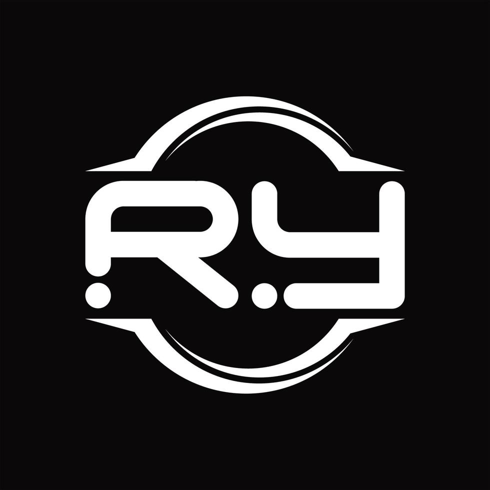 monograma del logotipo ry con plantilla de diseño de forma de corte redondeado circular vector