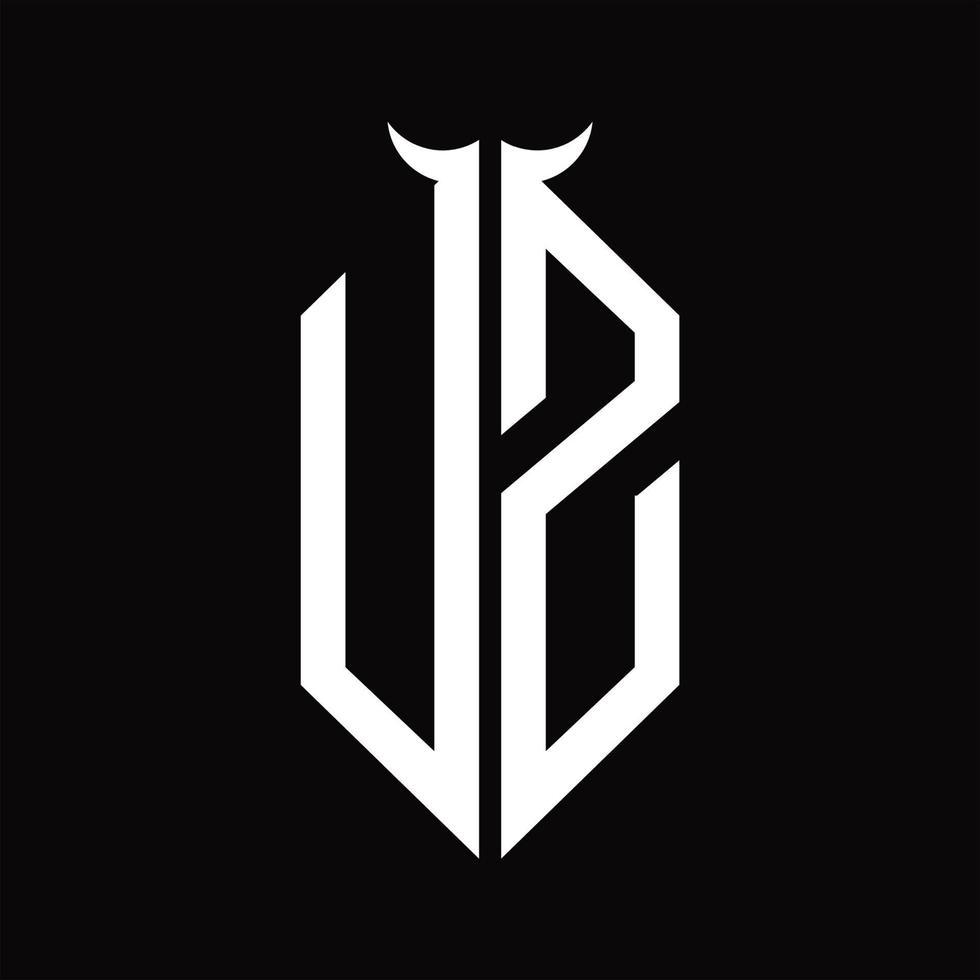monograma del logotipo uz con plantilla de diseño en blanco y negro aislado en forma de cuerno vector