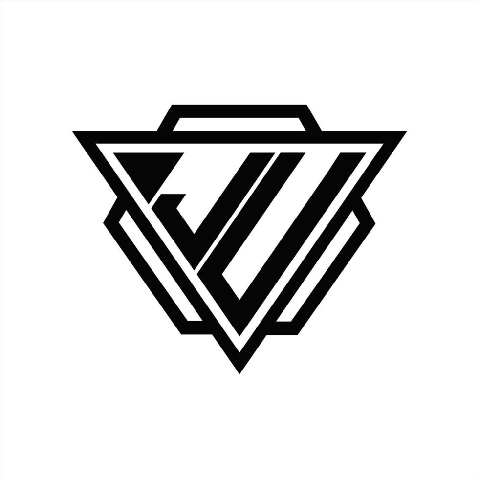 monograma del logotipo ju con plantilla de triángulo y hexágono vector