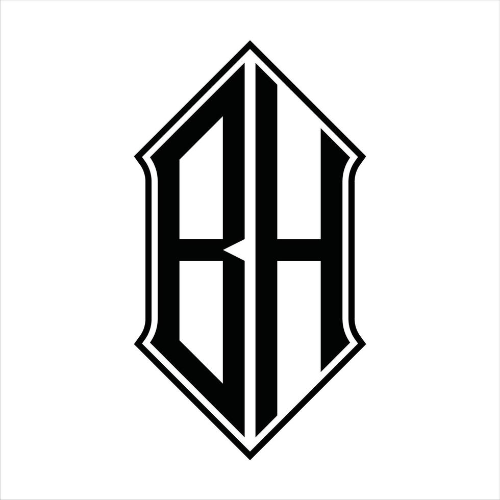 Monograma del logotipo bh con forma de escudo y plantilla de diseño de esquema icono vectorial abstracto vector