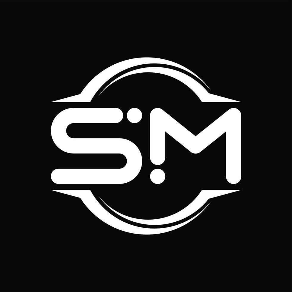 monograma de logotipo sm con plantilla de diseño de forma de corte redondeado circular vector