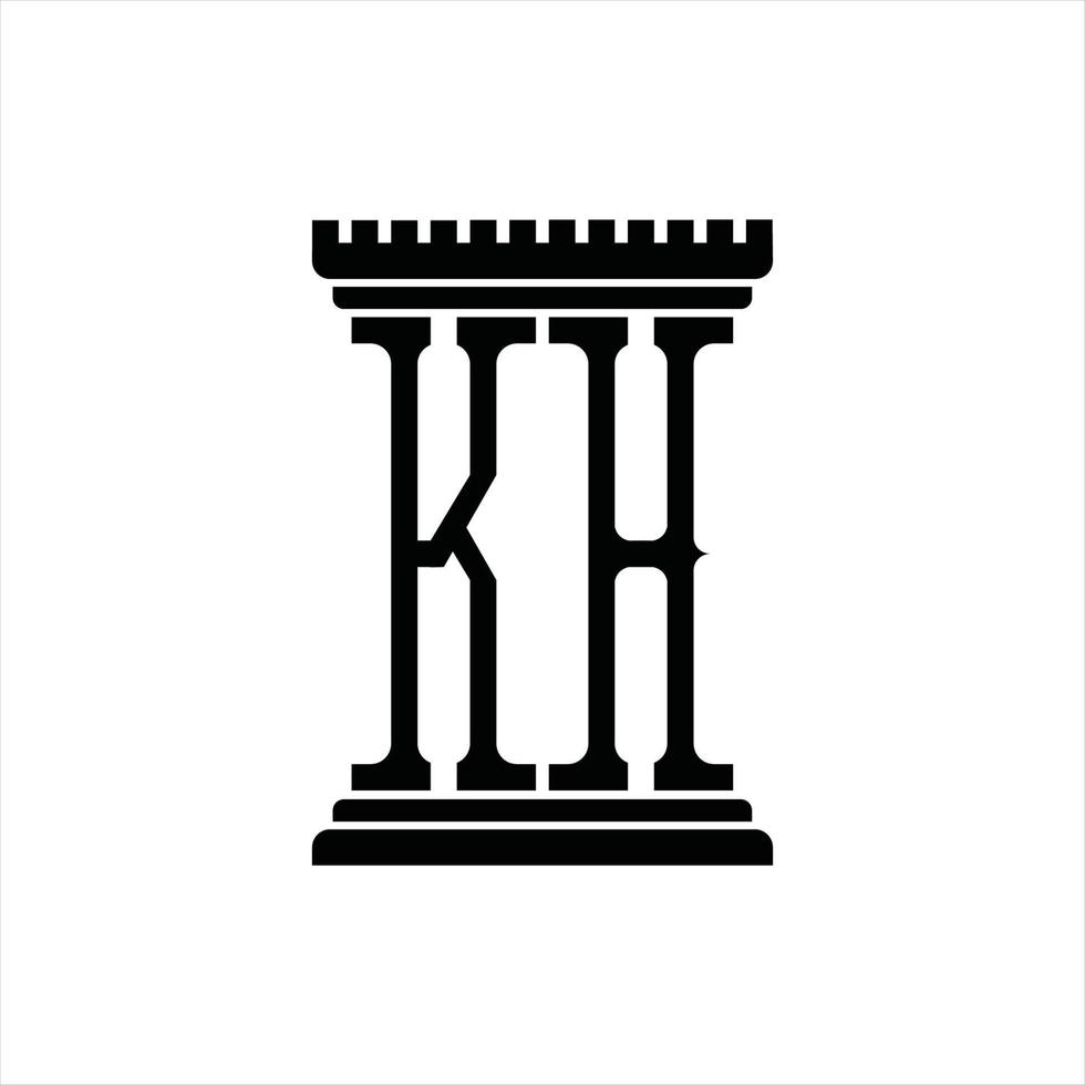 monograma del logotipo kh con plantilla de diseño de forma de pilar vector