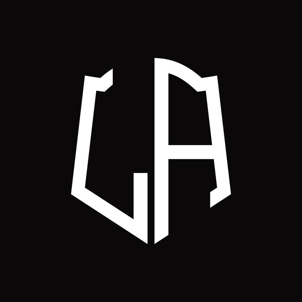 LA Logo monogram with shield shape ribbon design template vector